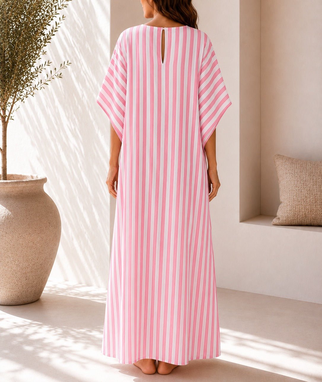 Ladies Pink Stripe Kaftan Maxi Dress - StylePhase SA