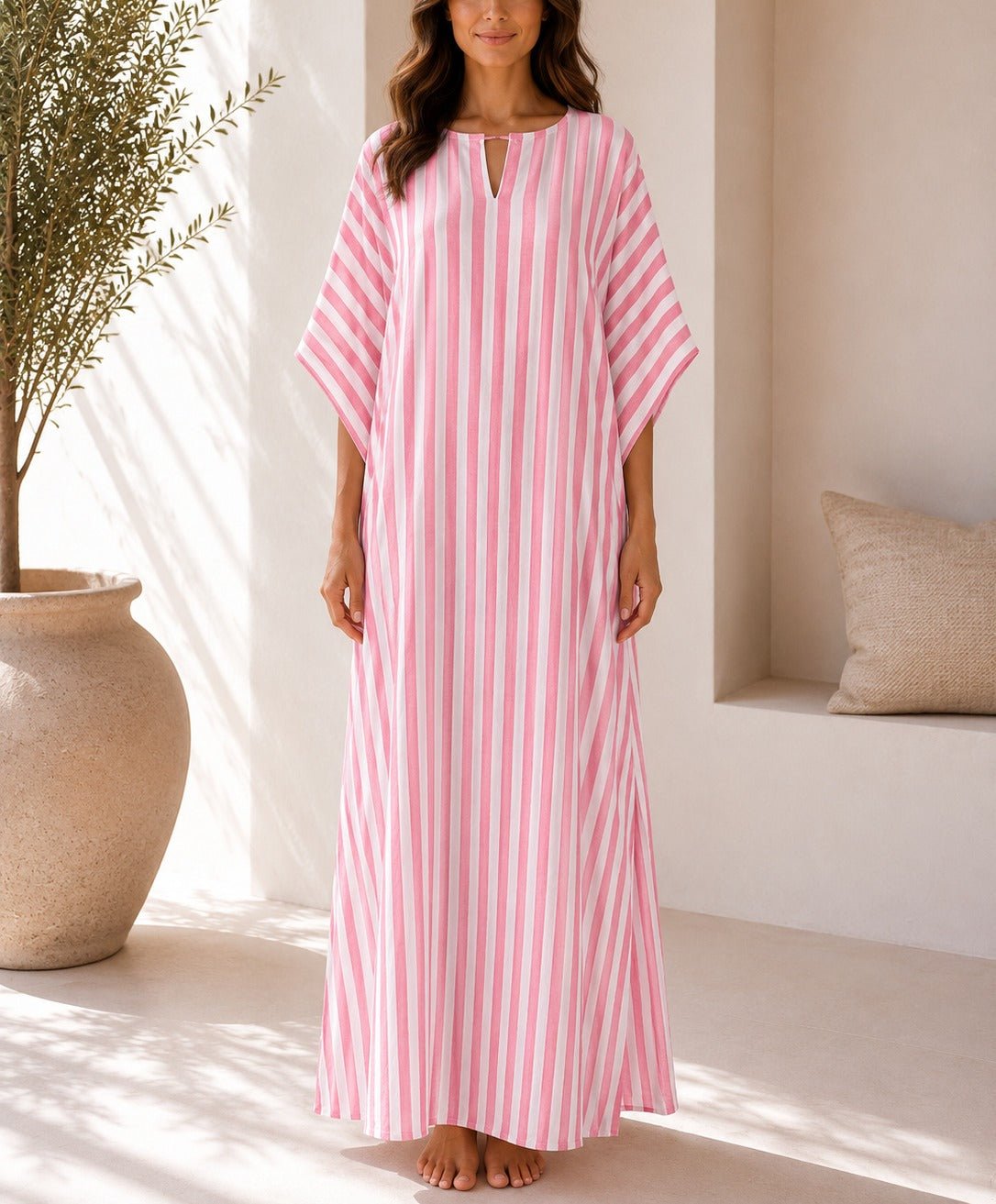 Ladies Pink Stripe Kaftan Maxi Dress - StylePhase SA