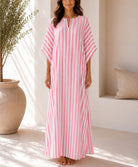 Ladies Pink Stripe Kaftan Maxi Dress - StylePhase SA