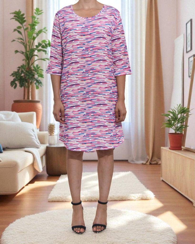 Ladies Pink Stripe Tunic 3/4 Sleeve Dress - StylePhase SA