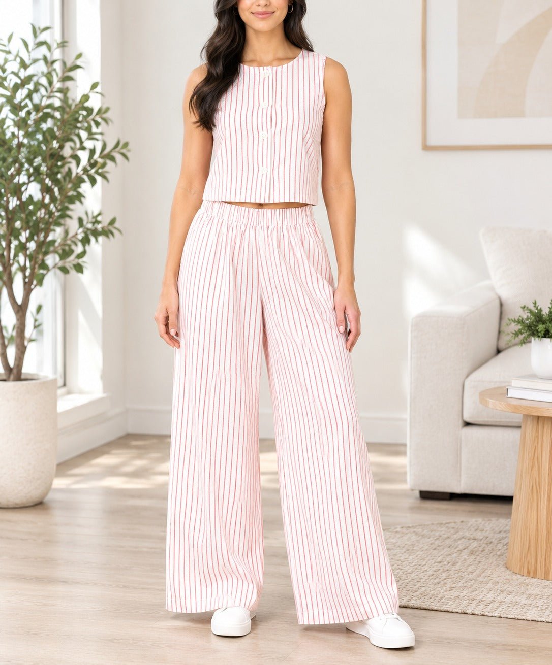 Ladies Pink Stripe Two-Piece Set - StylePhase SA