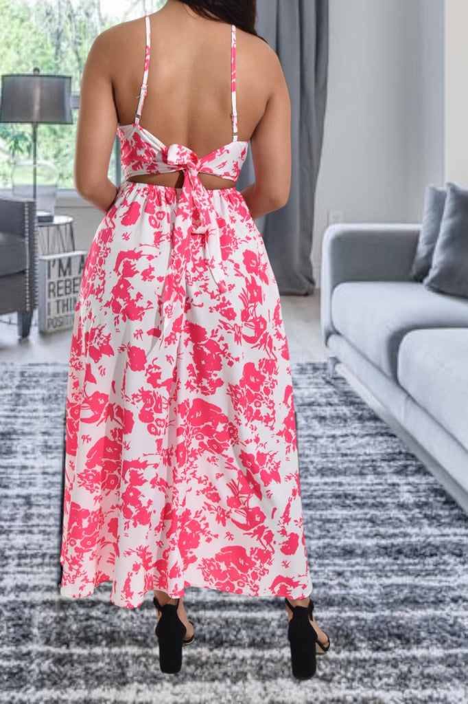 Ladies Pink Tie Back Maxi Dress - StylePhase SA