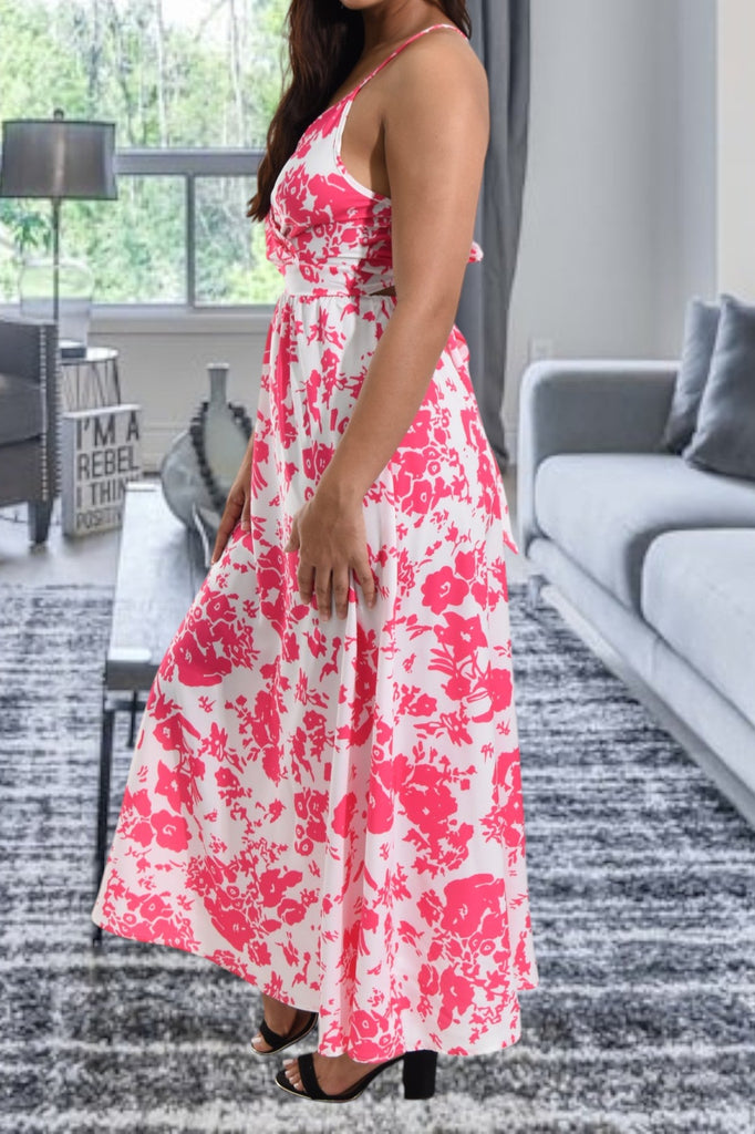 Ladies Pink Tie Back Maxi Dress - StylePhase SA