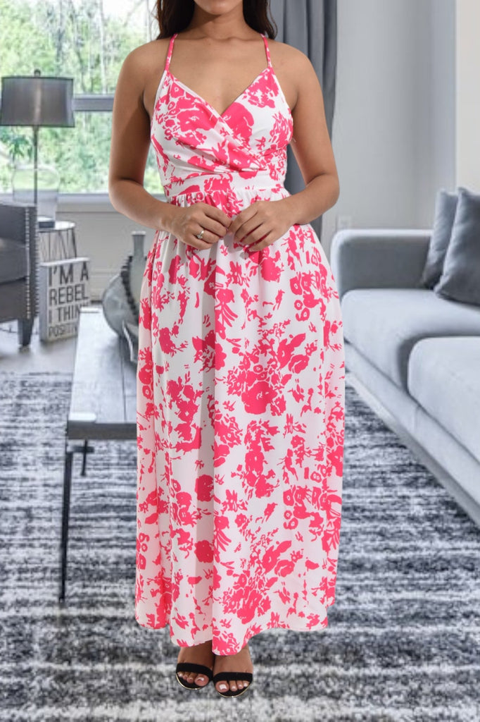 Ladies Pink Tie Back Maxi Dress - StylePhase SA