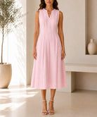 Ladies Pink V Neck Zip Back Pocket Dress - StylePhase SA