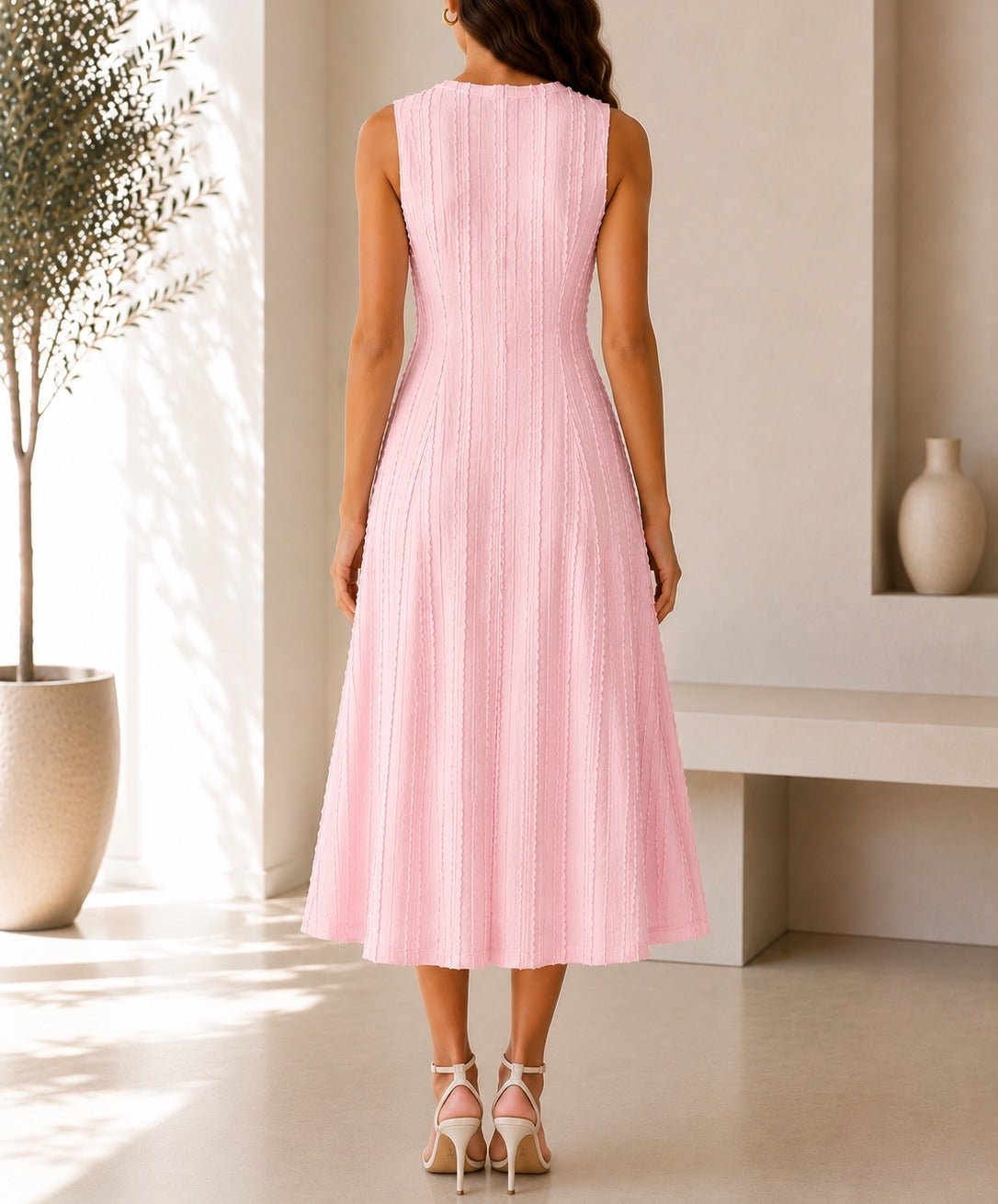 Ladies Pink V Neck Zip Back Pocket Dress - StylePhase SA