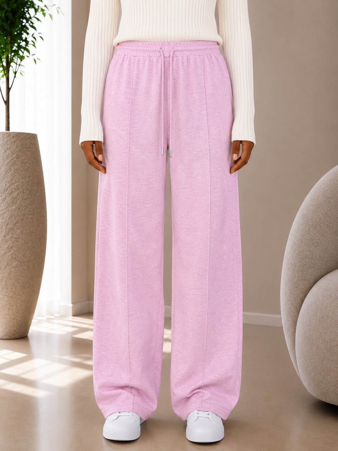 Ladies Pink Wide Leg Drawstring Sweatpants - StylePhase SA