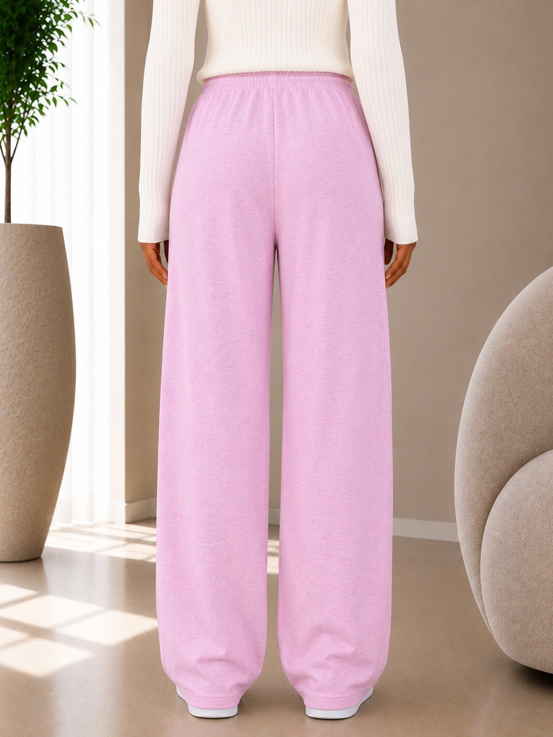 Ladies Pink Wide Leg Drawstring Sweatpants - StylePhase SA