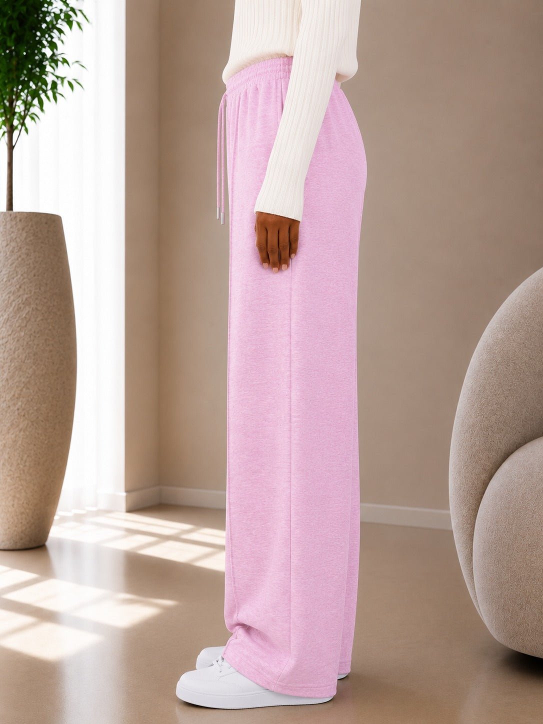 Ladies Pink Wide Leg Drawstring Sweatpants - StylePhase SA
