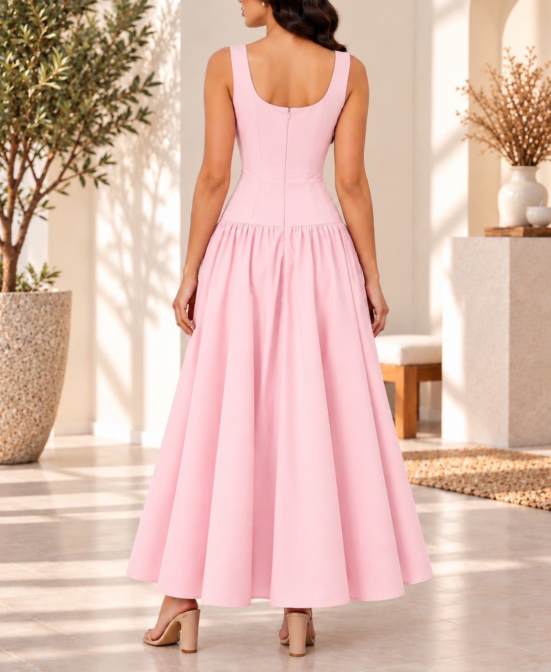 Ladies Pink Zip Back Button Front Dress - StylePhase SA