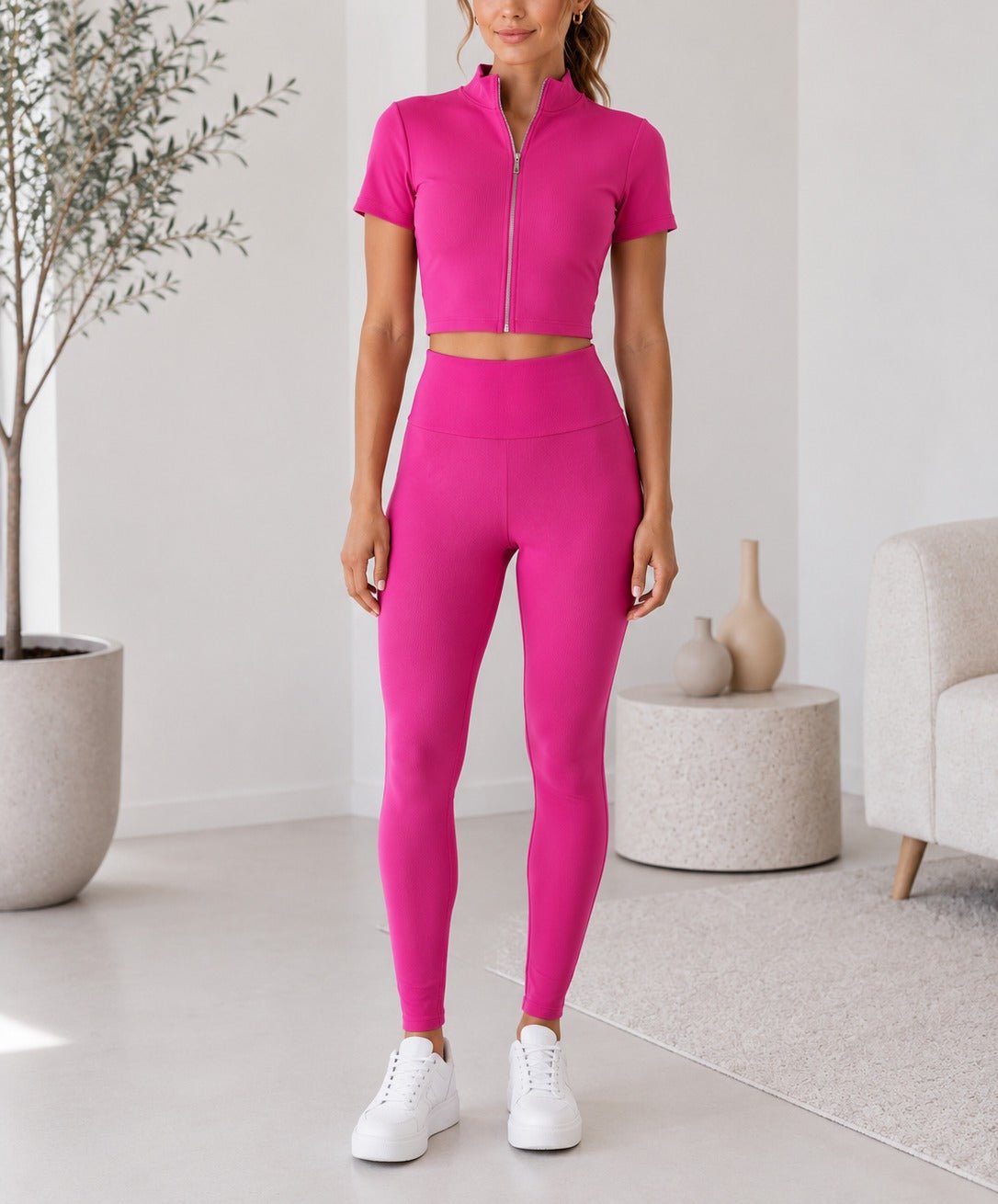 Ladies Pink Zip Up Two-Piece Activewear Set - StylePhase SA