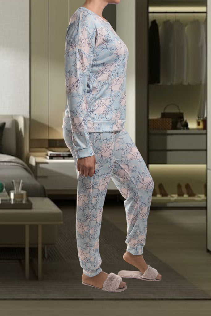 Ladies Pj Set - Blue / Cream - StylePhase SA