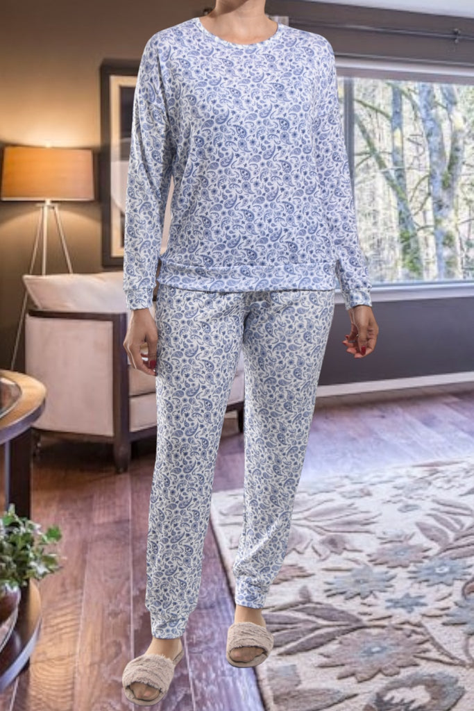 Ladies Pj Set - Blue Paisley - StylePhase SA