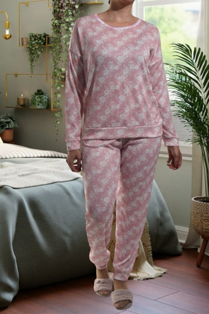 Ladies Pj Set - Pink / White - StylePhase SA