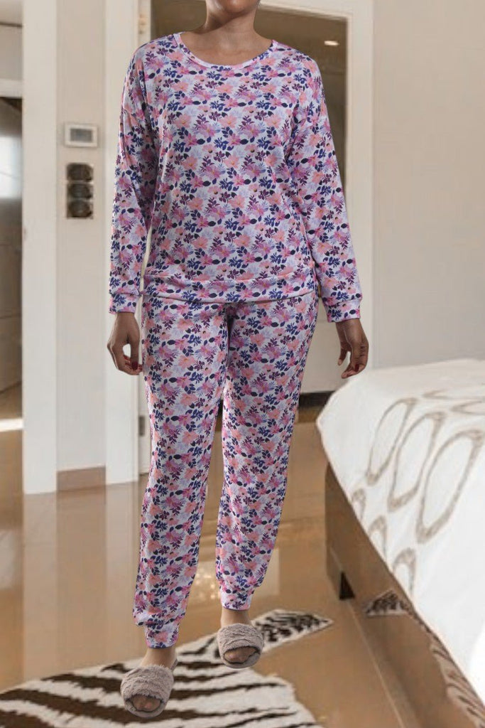 Ladies Pj Set - Purple And Pink Flowers - StylePhase SA