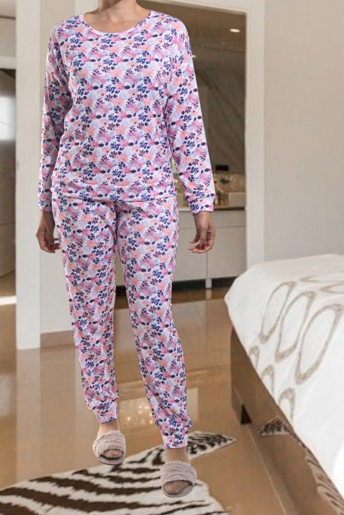 Ladies Pj Set - Purple And Pink Flowers - StylePhase SA