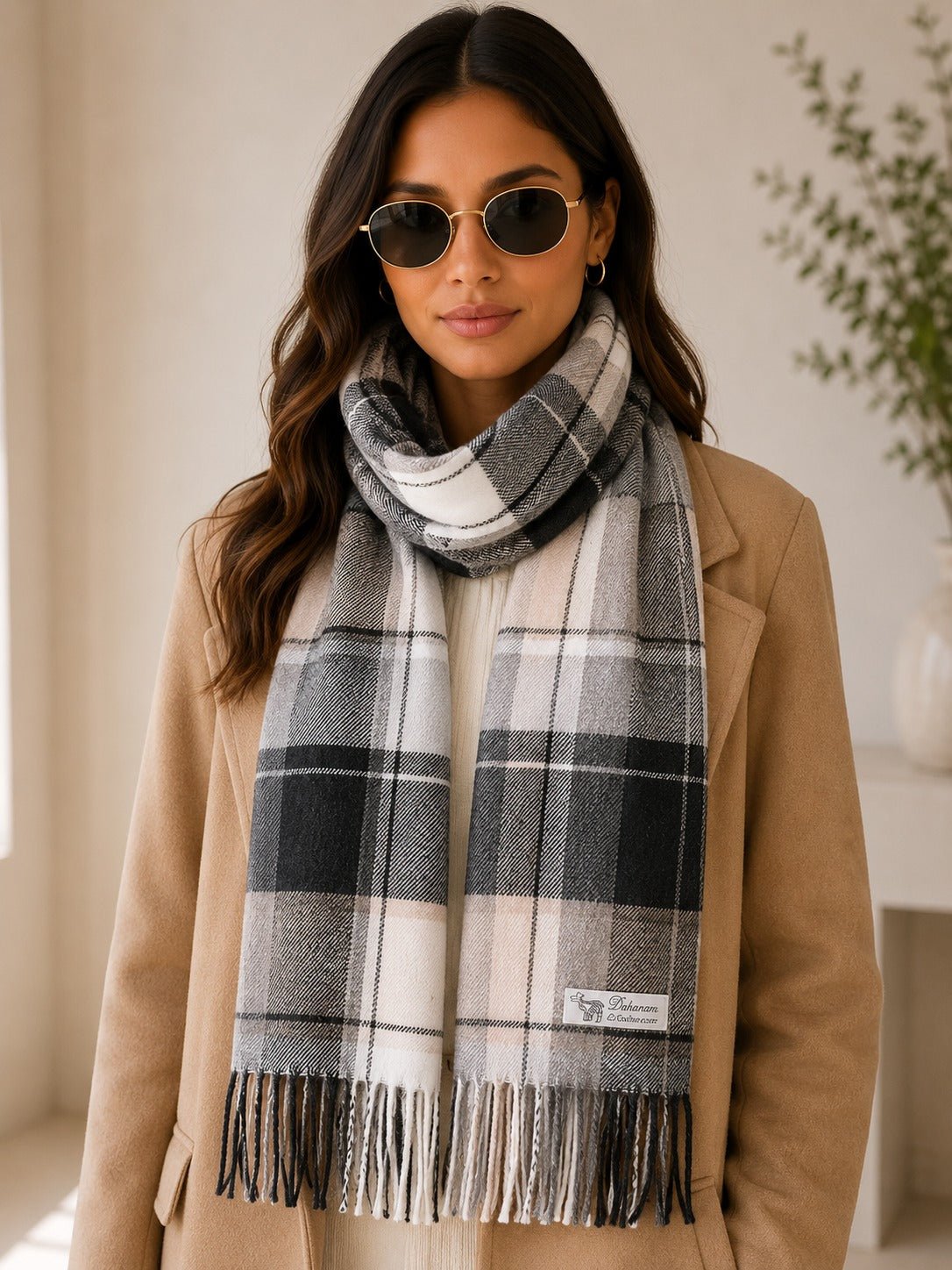 Ladies Plaid Beige Multi Color Pattern Scarf - StylePhase SA