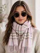 Ladies Plaid Pink And Beige Check Scarf - StylePhase SA