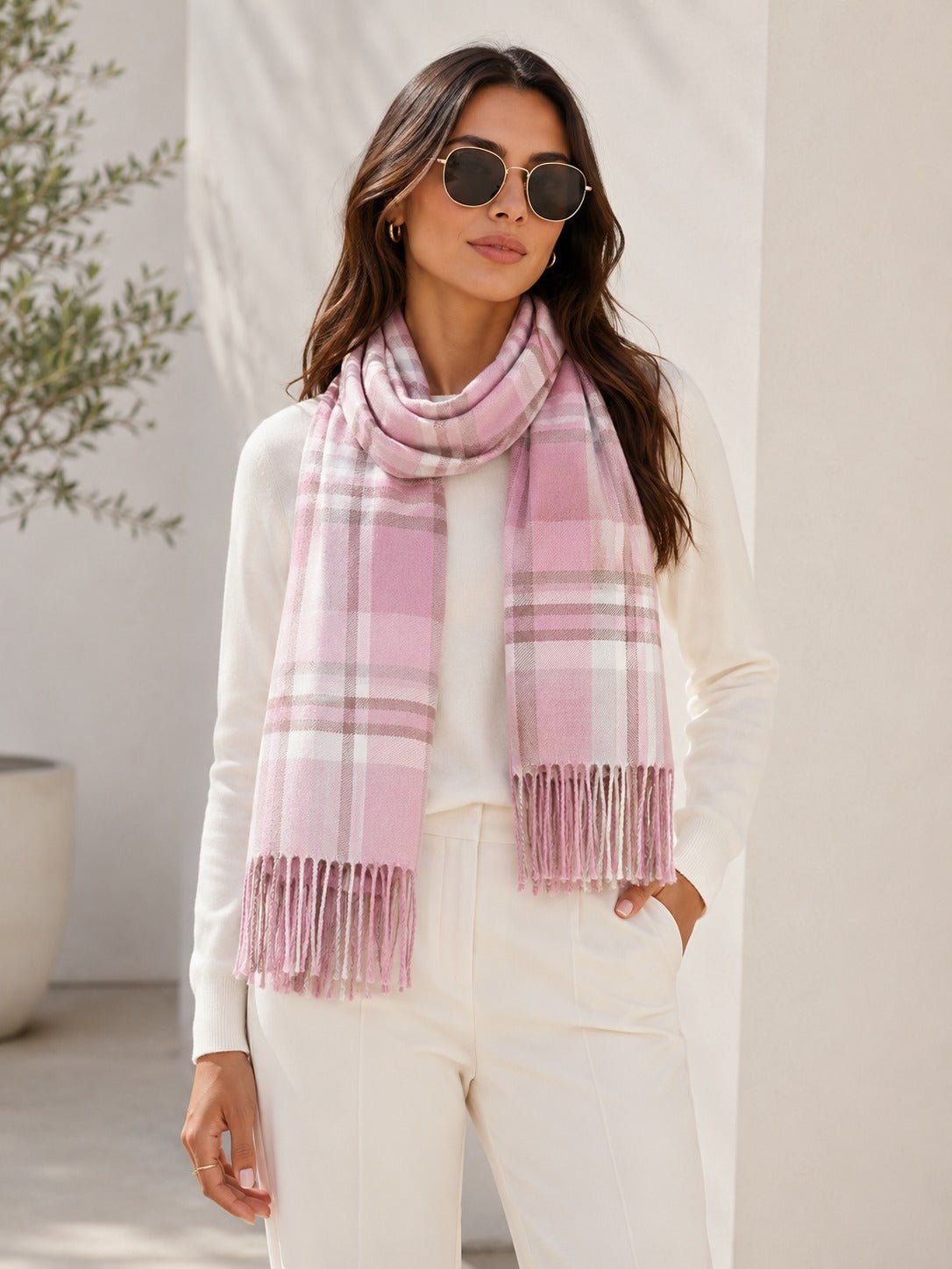Ladies Plaid Pink Pattern Scarf - StylePhase SA