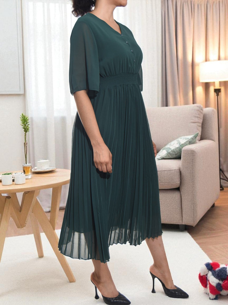 Ladies Pleated Emerald Dress - StylePhase SA