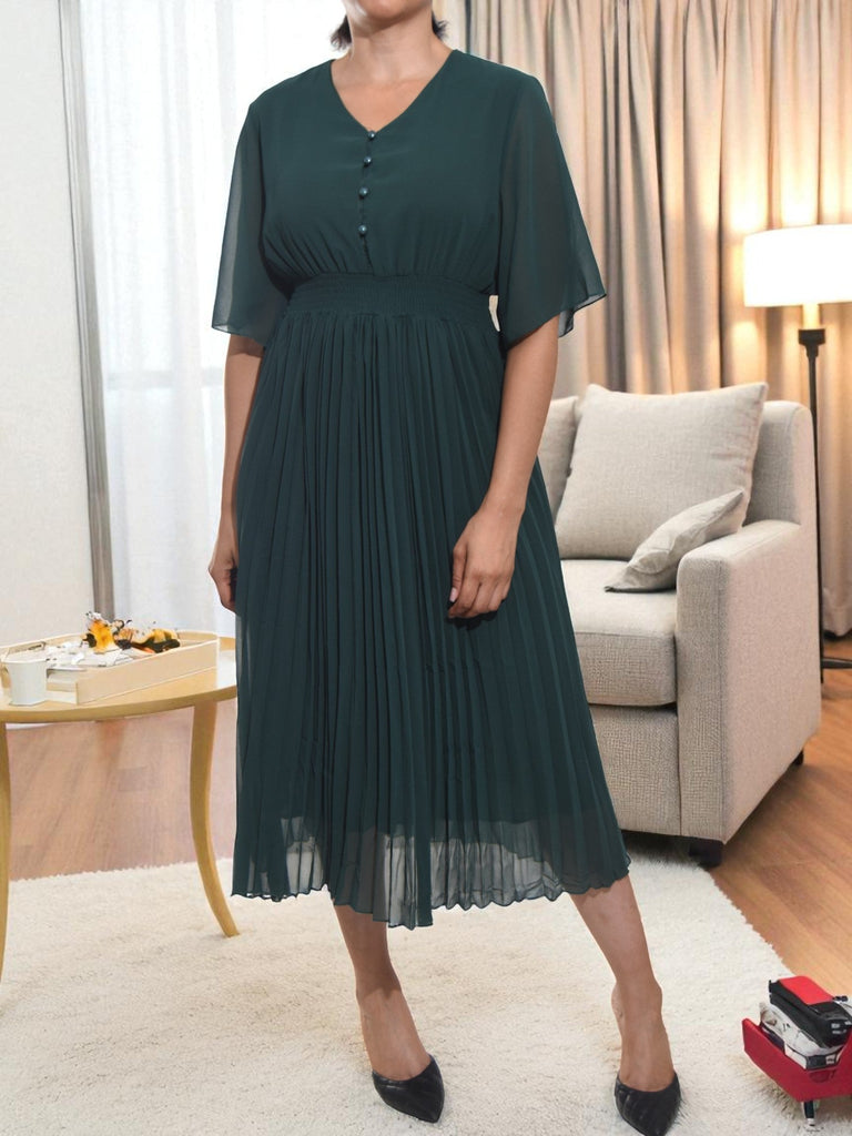 Ladies Pleated Emerald Dress - StylePhase SA