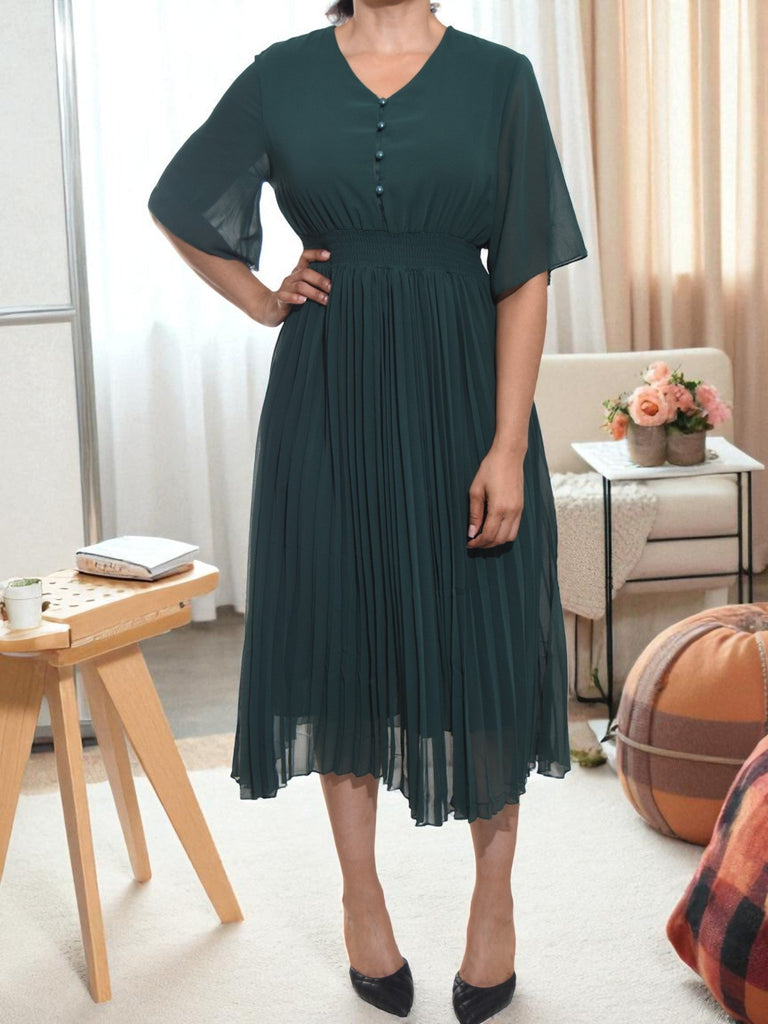 Ladies Pleated Emerald Dress - StylePhase SA