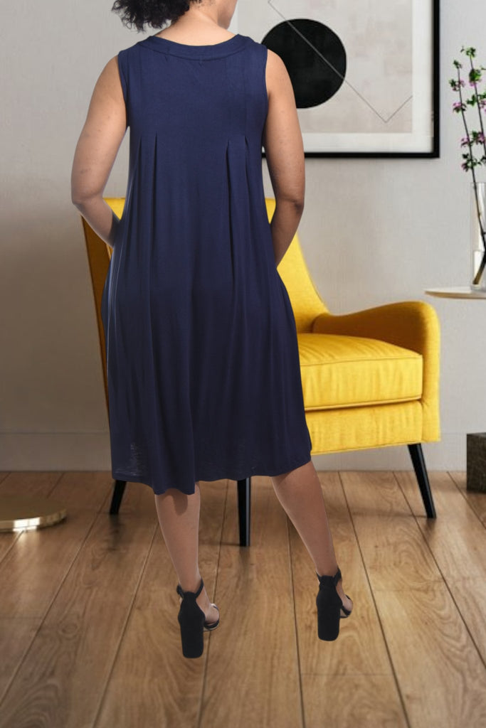 Ladies Pleated Navy Pocket Dress - StylePhase SA