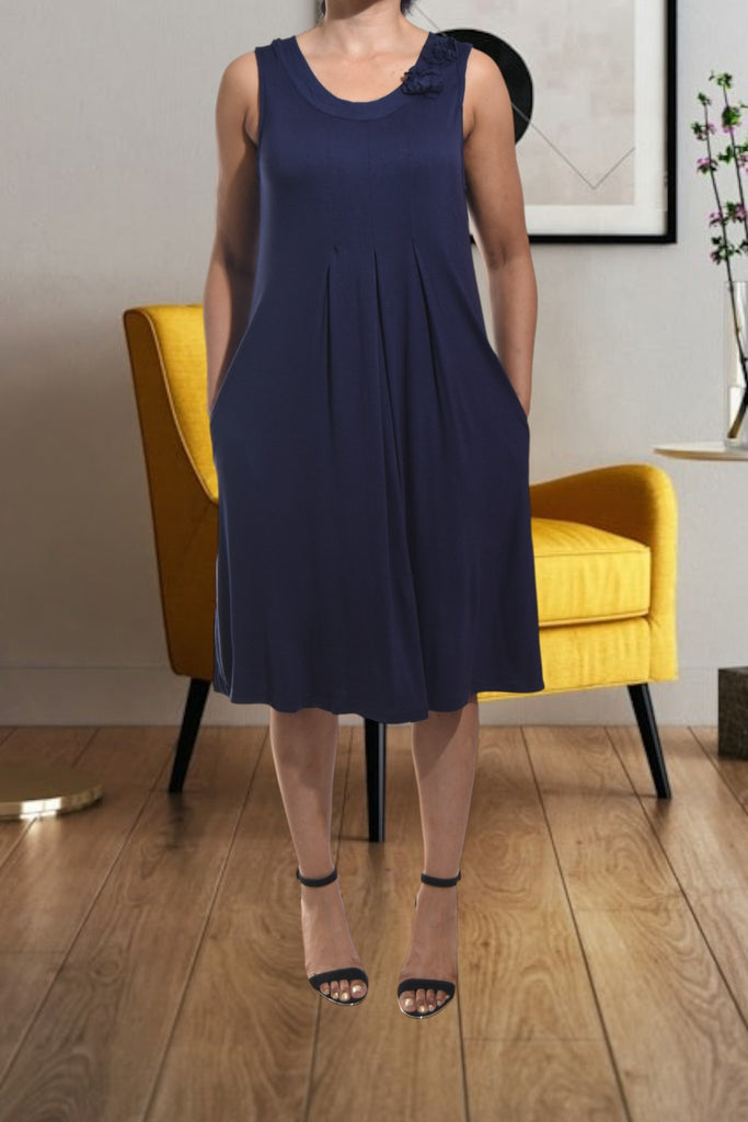 Ladies Pleated Navy Pocket Dress - StylePhase SA