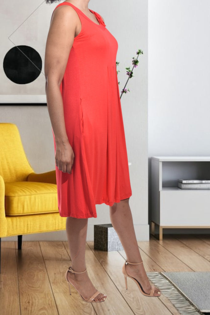 Ladies Pleated Red Pocket Dress - StylePhase SA