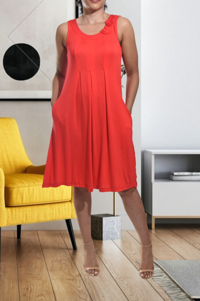 Ladies Pleated Red Pocket Dress - StylePhase SA