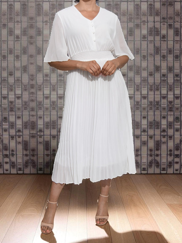 Ladies Pleated White Dress - StylePhase SA