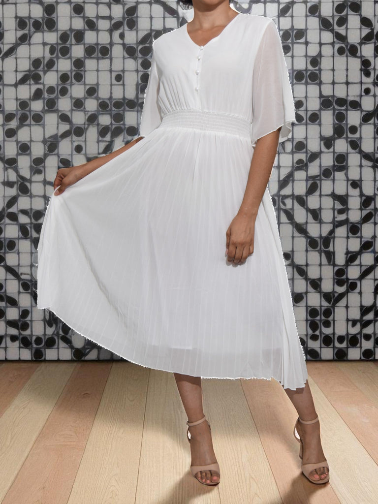 Ladies Pleated White Dress - StylePhase SA
