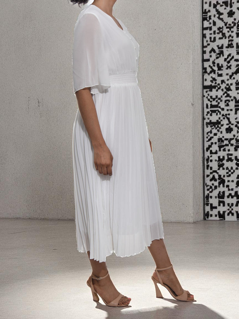 Ladies Pleated White Dress - StylePhase SA