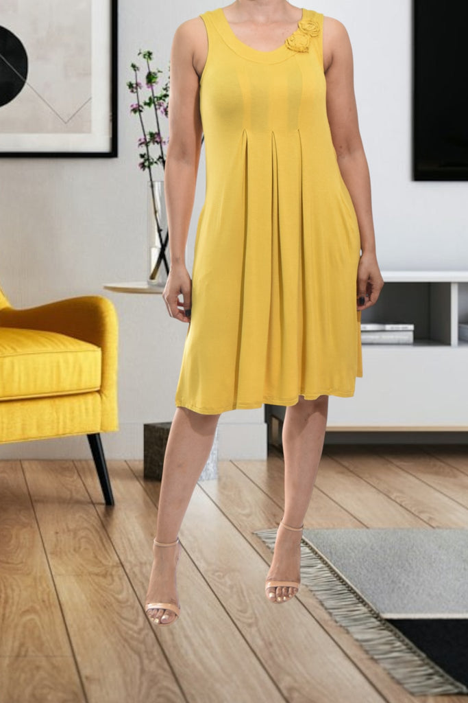 Ladies Pleated Yellow Pocket Dress - StylePhase SA