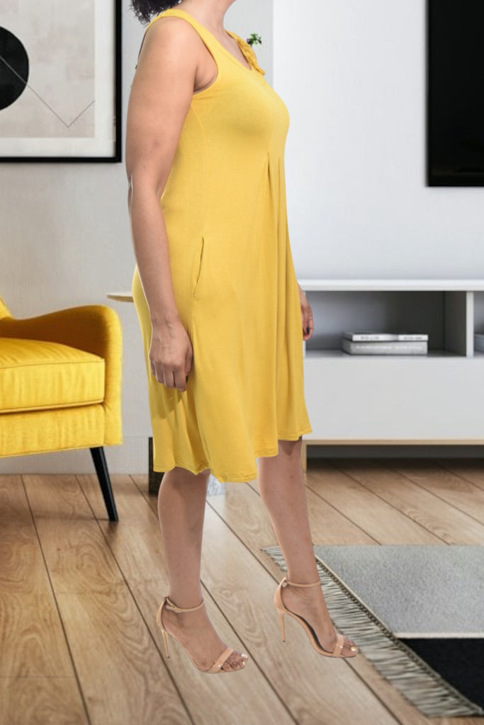 Ladies Pleated Yellow Pocket Dress - StylePhase SA