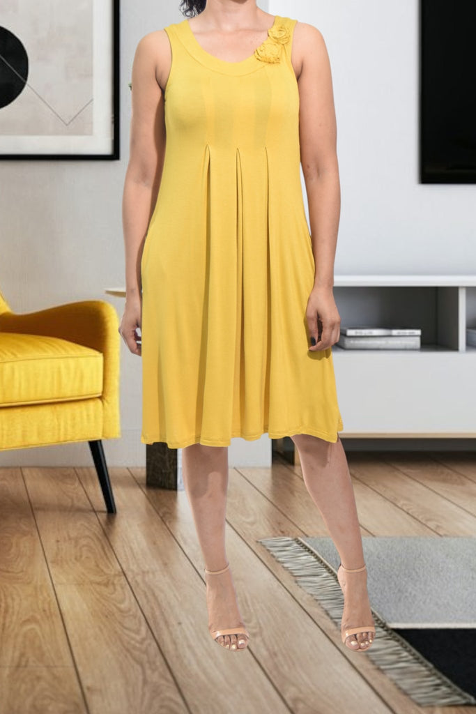 Ladies Pleated Yellow Pocket Dress - StylePhase SA