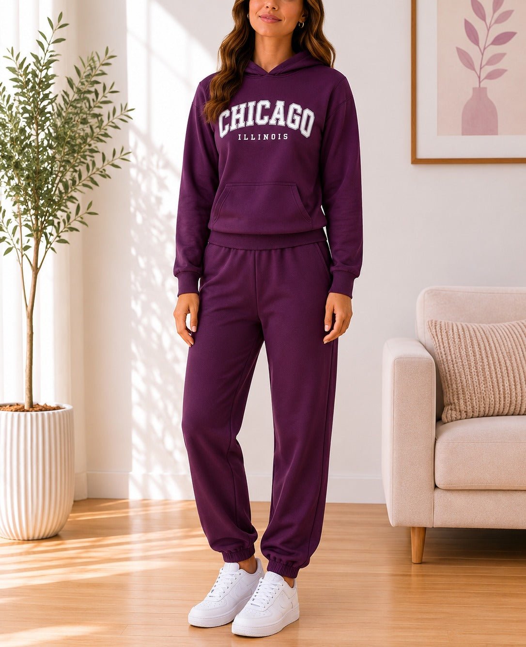 Ladies Plum Fleece Hoody Tracksuit Set - Chicago - StylePhase SA