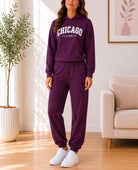 Ladies Plum Fleece Hoody Tracksuit Set - Chicago - StylePhase SA