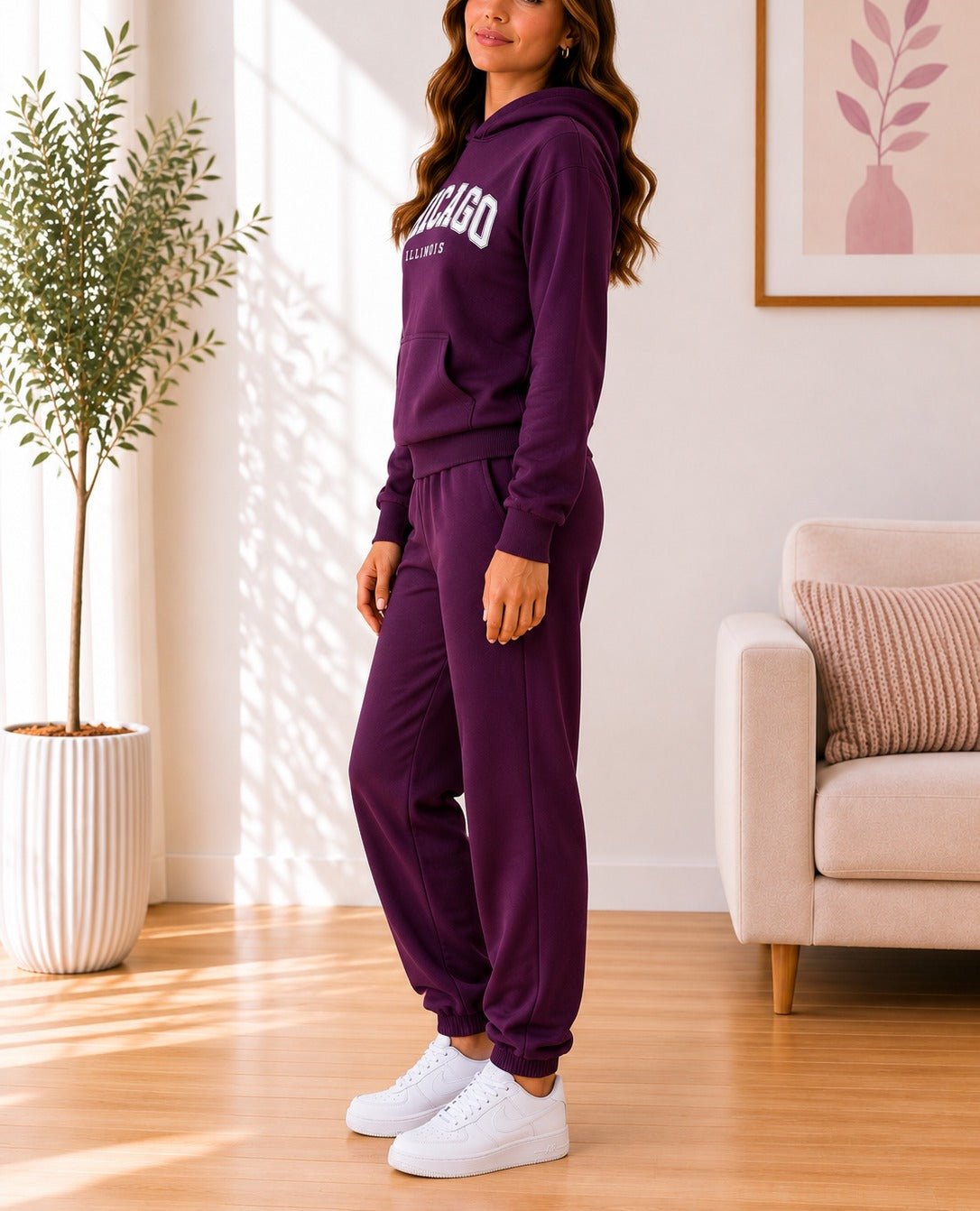 Ladies Plum Fleece Hoody Tracksuit Set - Chicago - StylePhase SA