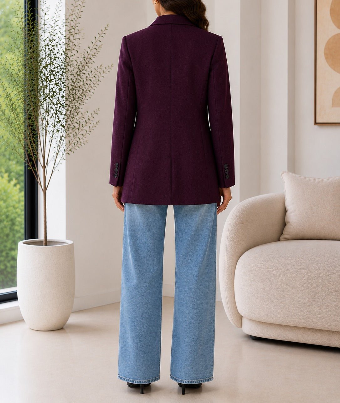 Ladies Plum Single Breasted Melton Coat - StylePhase SA