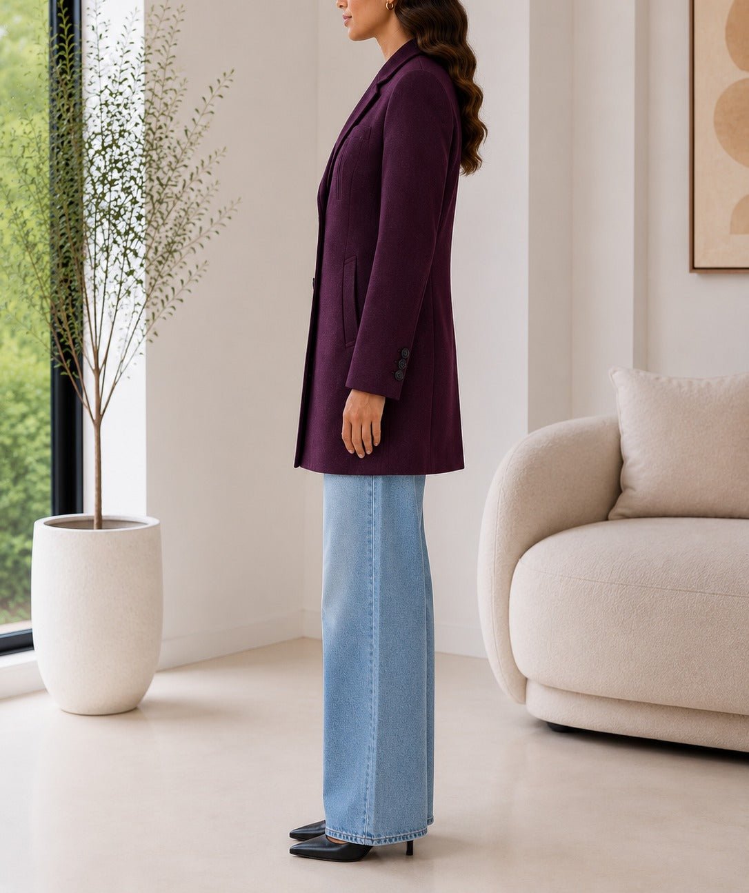 Ladies Plum Single Breasted Melton Coat - StylePhase SA