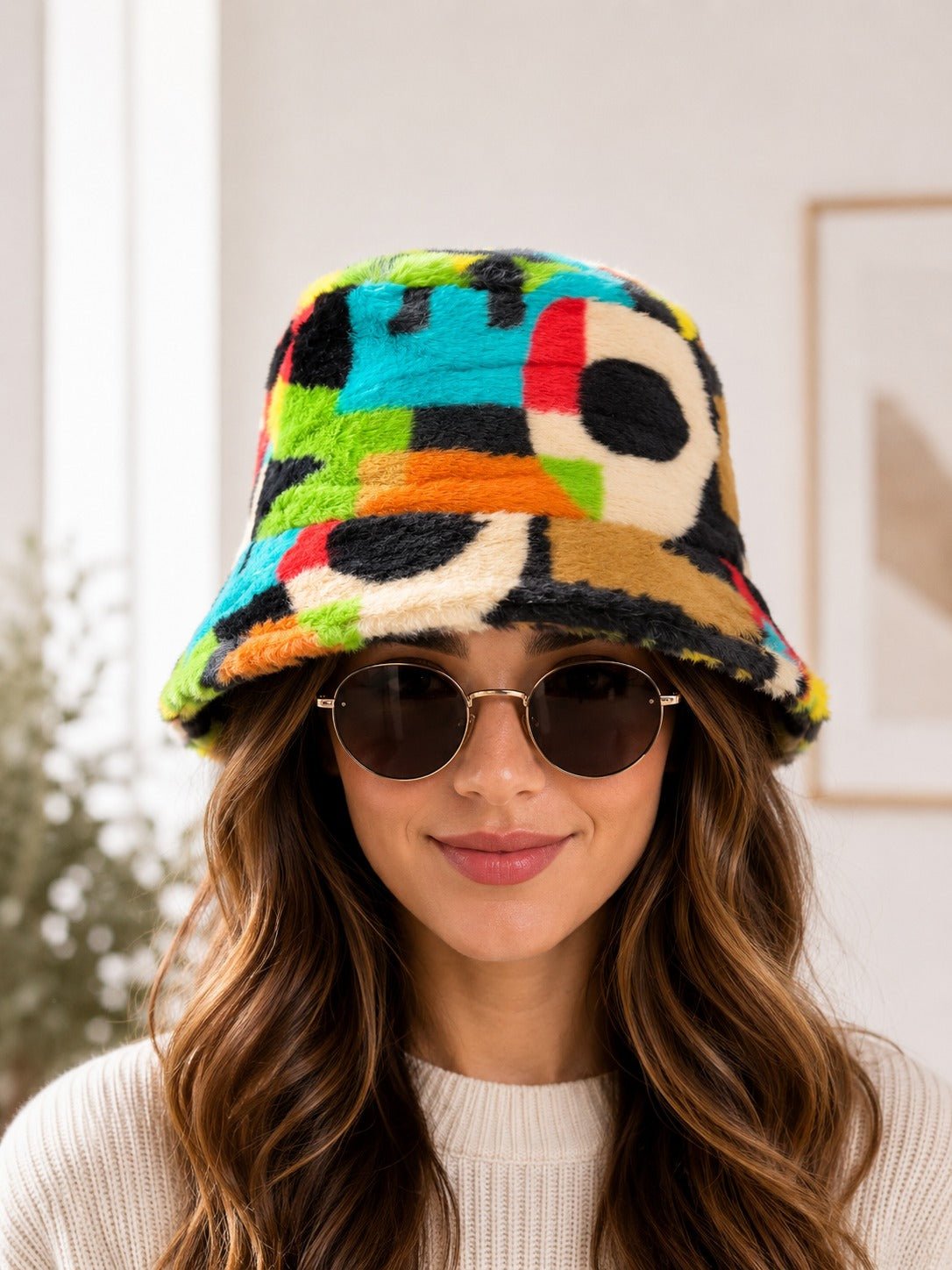 Ladies Plush Bucket Hat-Abstract Pattern - StylePhase SA