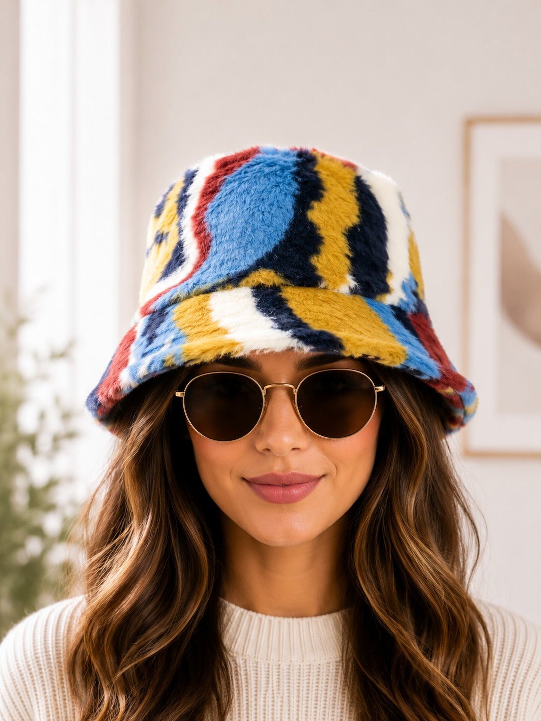Ladies Plush Bucket Hat-Geo Print - StylePhase SA