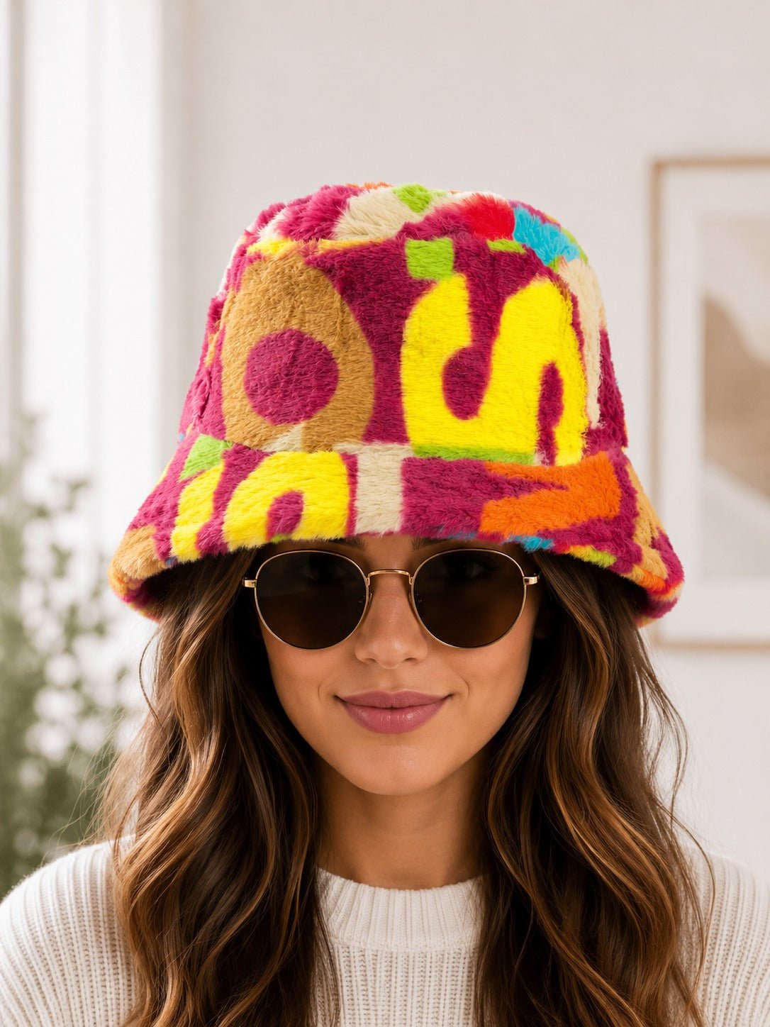 Ladies Plush Bucket Hat-Letter Print - StylePhase SA