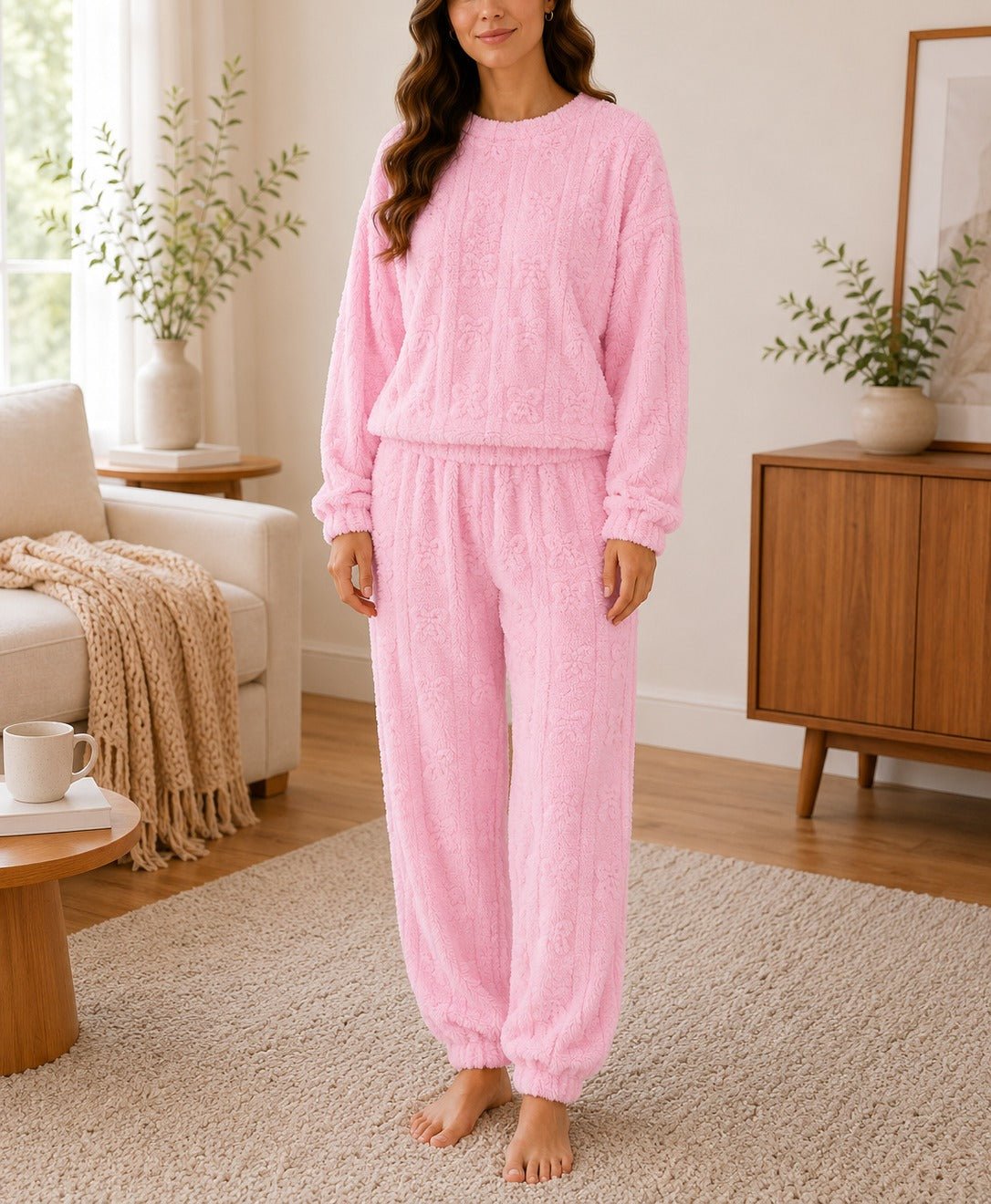 Ladies Plush Cuffed Pj Set - Pink - StylePhase SA