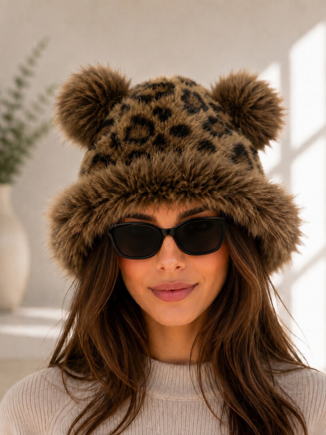 Ladies Plush Leopard Print Faux Fur Bucket Hat - StylePhase SA