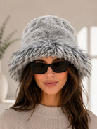 Ladies Plush Light Grey Textured Faux Fur Bucket Hat - StylePhase SA