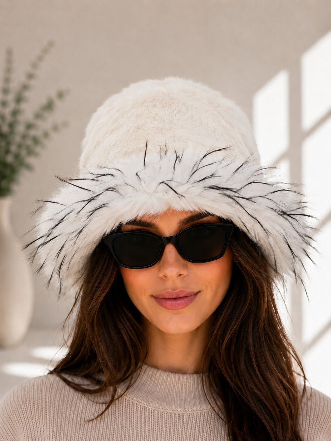 Ladies Plush White Textured Faux Fur Bucket Hat - StylePhase SA
