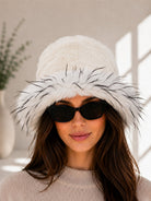 Ladies Plush White Textured Faux Fur Bucket Hat - StylePhase SA