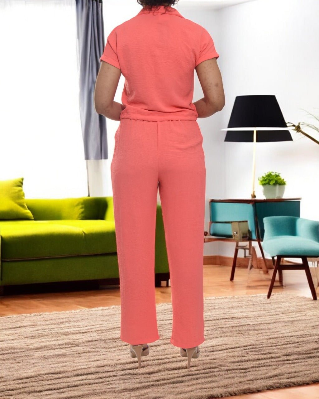 Ladies Pocket Crop Two Piece - Coral - StylePhase SA